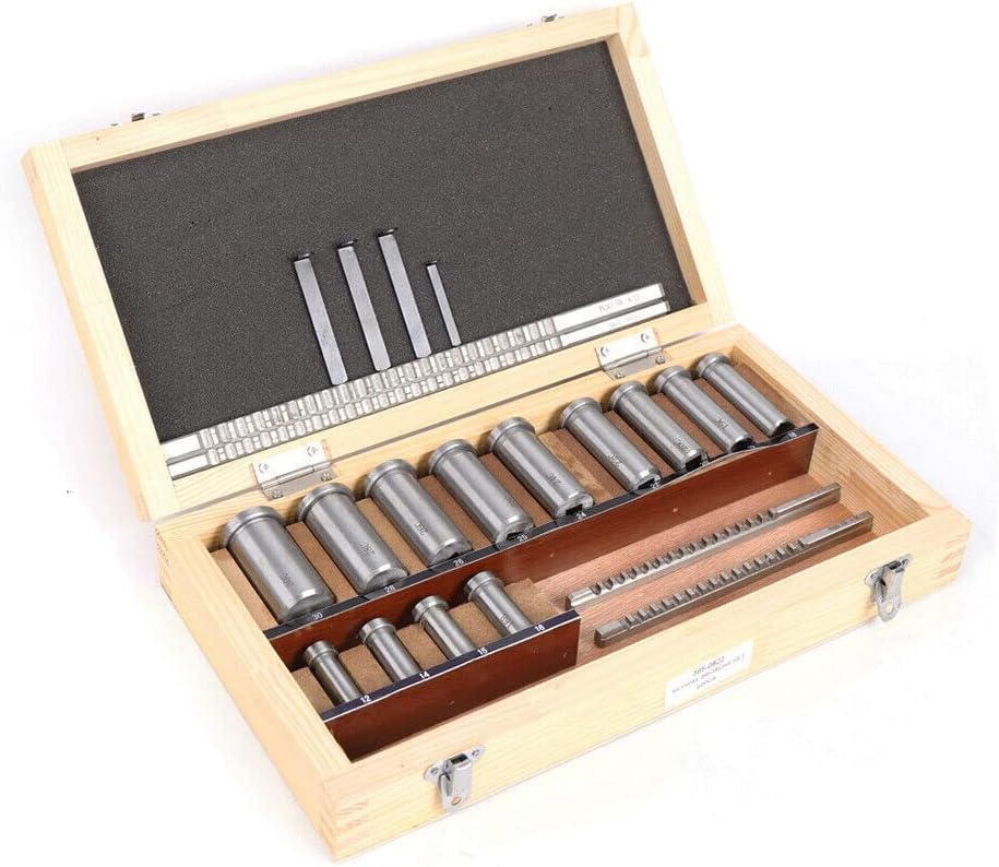 Generic 22 Pcs Keyway Broach Set in Fitted Box, Industrial Tools Metric Size Broaching Cutter Collared Bushing Shim Set W/4 Pcs Broach & 13 Collared Bushing & 5 Gaskets