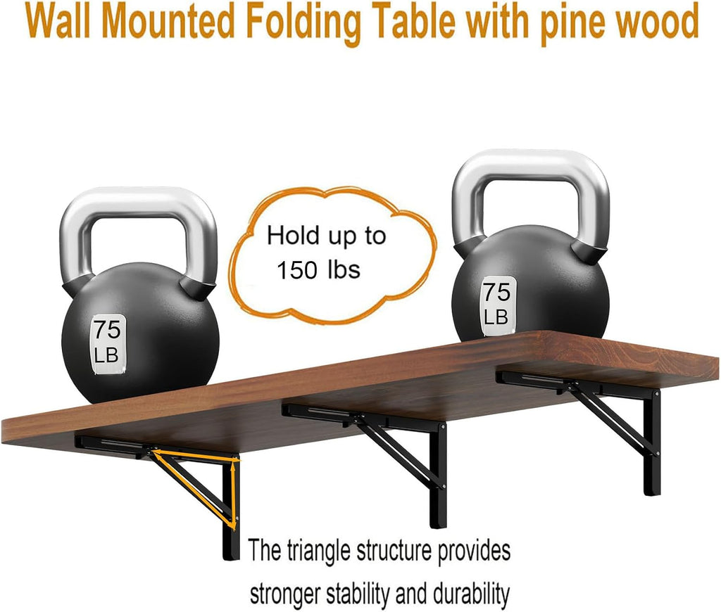 IAE Wall Mounted Folding Table with Pine Wood,55' x 16' Floating Wall Desk,Laundry Folding Table with Shelf Brackets,Fold Down Desk Shelf,Fold Workbench for Apartments,Home,Laundry Room,Kitchen,Teak
