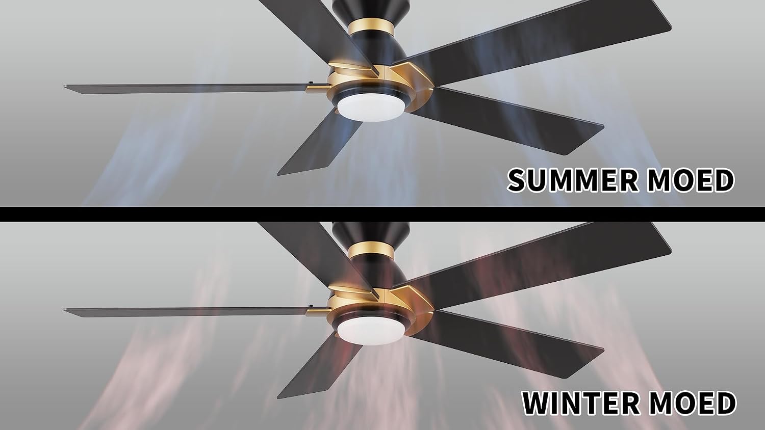 Carro Smart Ceiling Fans with Lights Flush Mount 52', 3 Light Colors Dimmable, 10 Speeds DC Ceiling Fan with Remote, Outdoor, Compatible with Alexa, Siri & Google Home, Black Gold