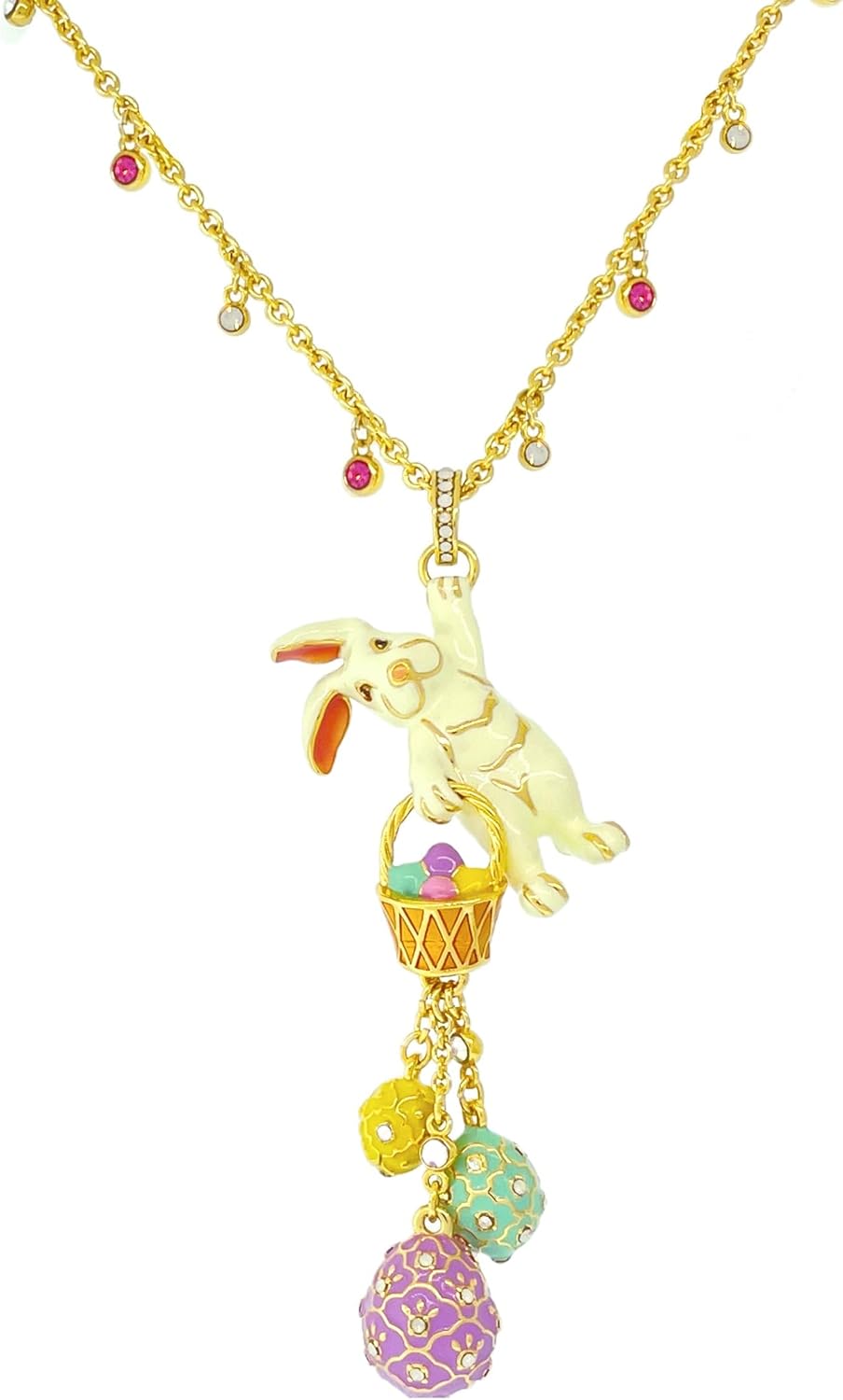 Ritzy Couture DeLuxe - Adorable Bunny Basket Charm Pendant Necklace Easter Day Jewelry for Women -18k Gold Plated