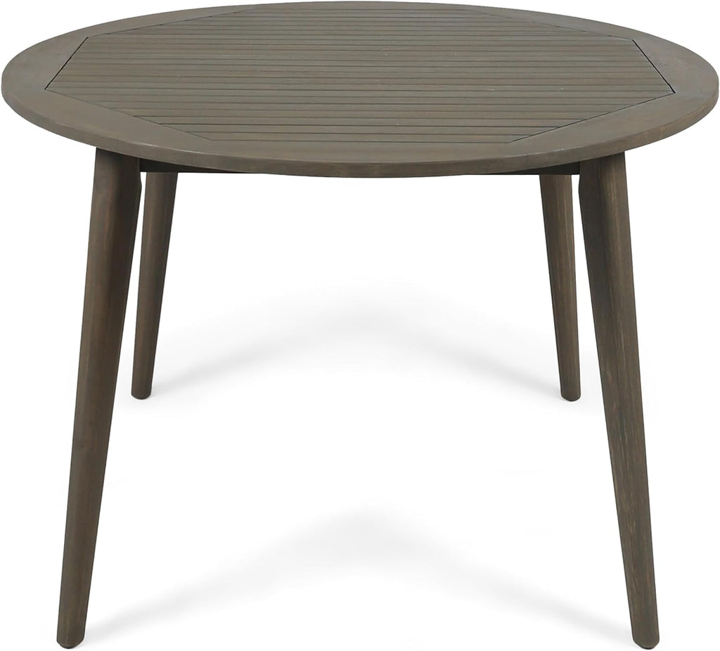 Christopher Knight Home Casa Outdoor Acacia Wood 5 Piece Dining Set with Round Table and Water Resistant Cushion, Gray Finish and Dark Gray