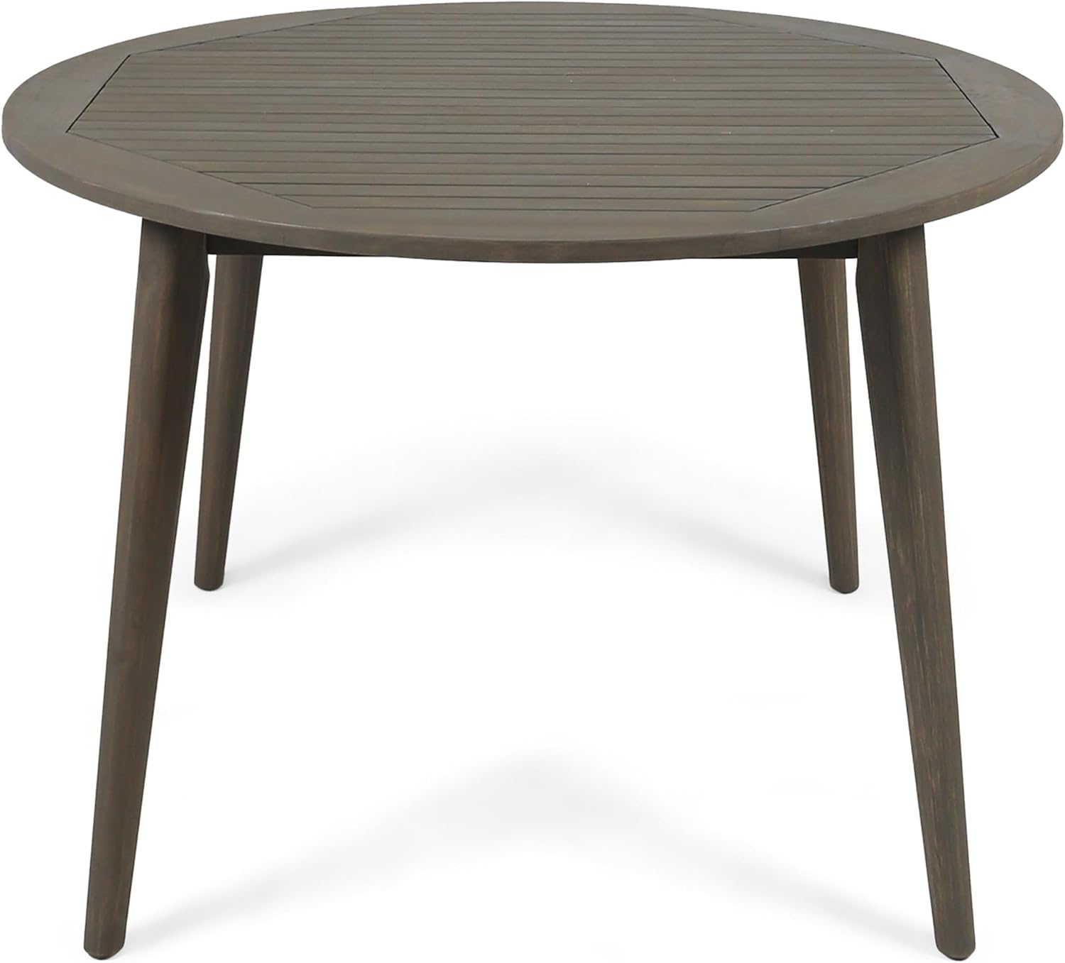 Christopher Knight Home Casa Outdoor Acacia Wood 5 Piece Dining Set with Round Table and Water Resistant Cushion, Gray Finish and Dark Gray