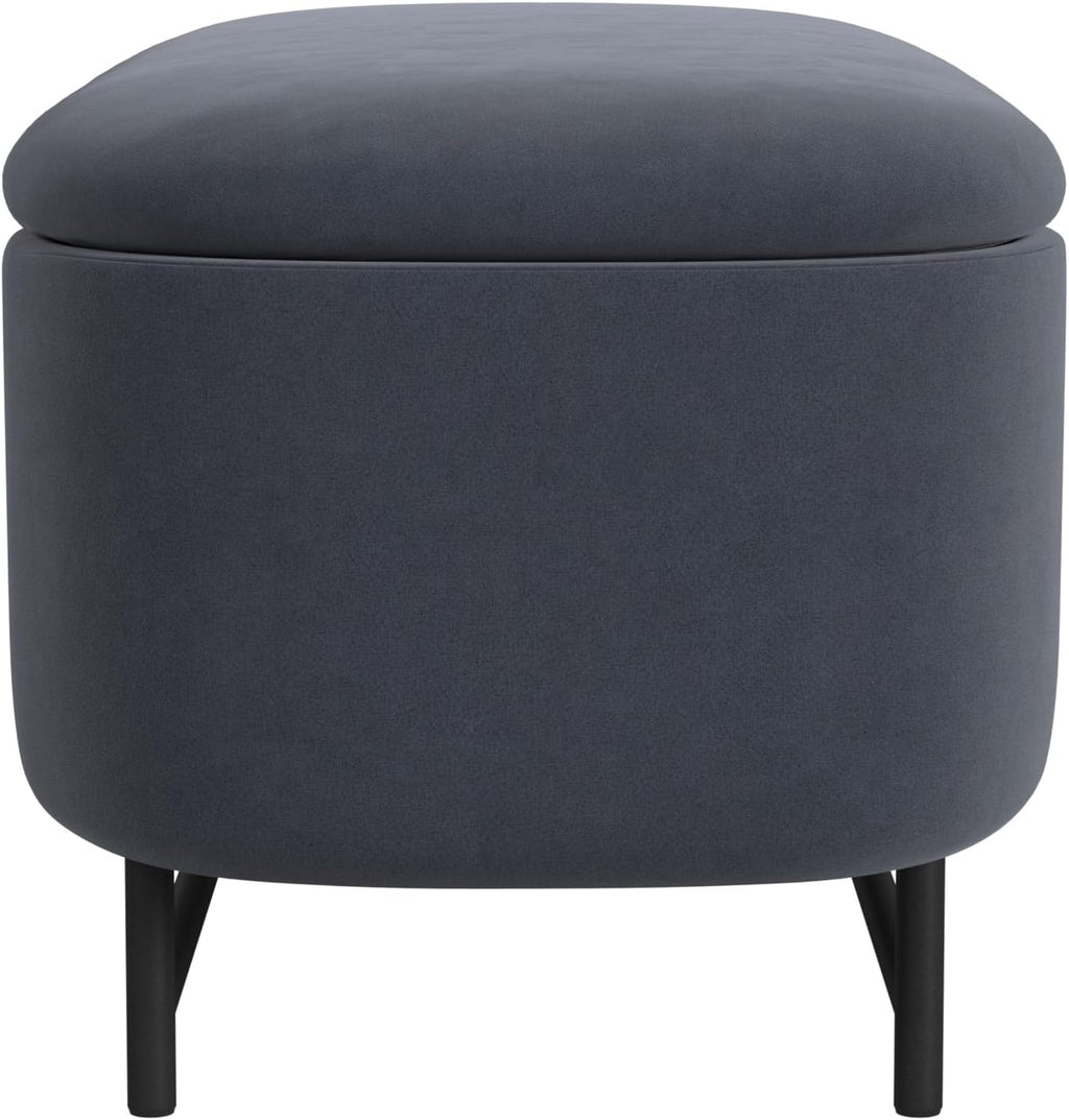 HomePop 46' Ellipse Storage Bench with Metal Legs - Steel Blue Velvet