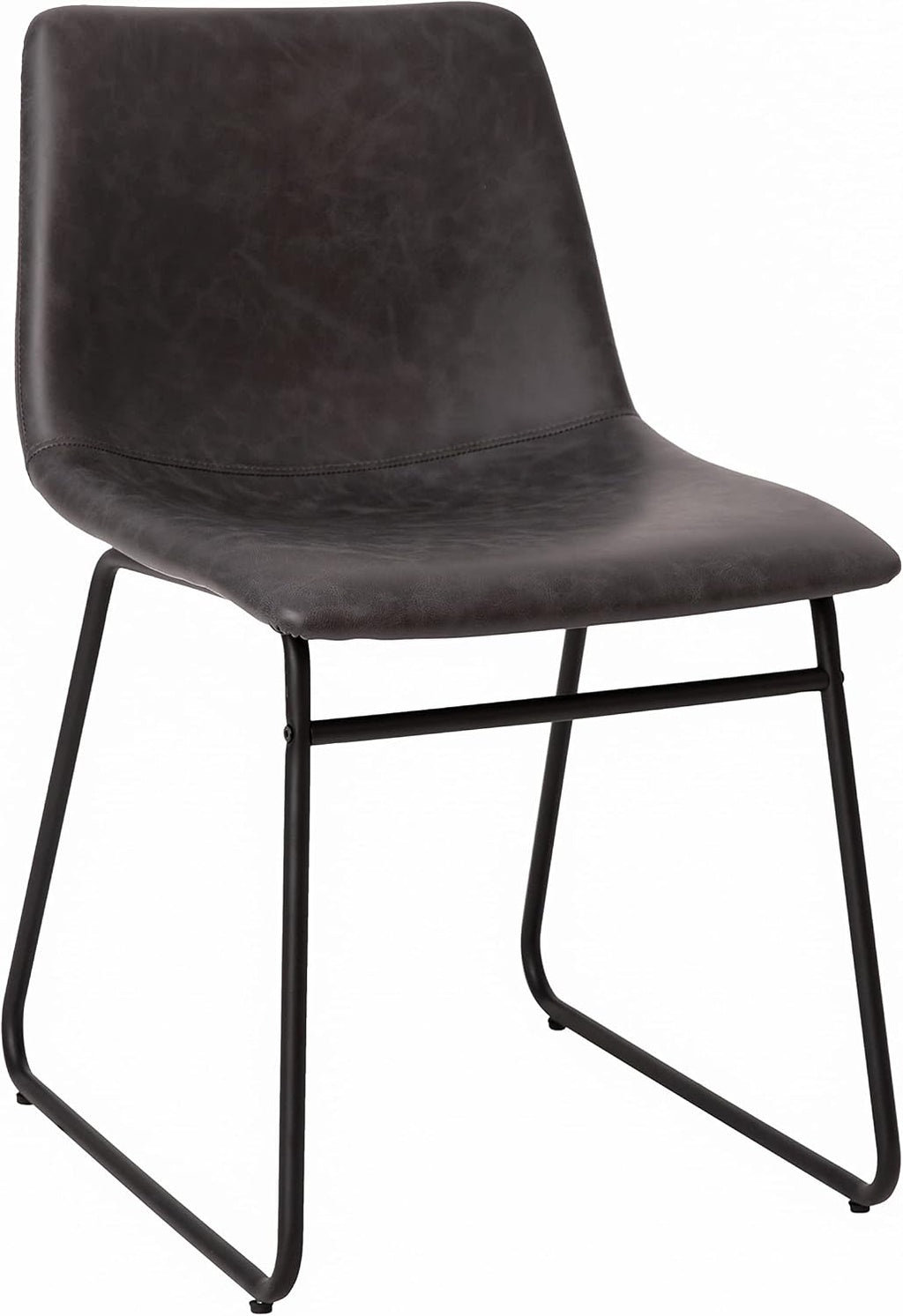 Flash Furniture Butler 18' LeatherSoft Dining Table Height Chairs, Mid-Century Modern Bucket Style Dining Chairs, Set of 2, Dark Gray/Black