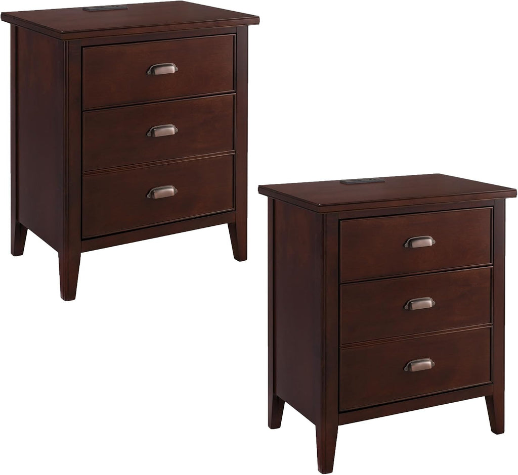 Leick Home 10522 Laurent Nightstand with Drawer, Door with USB-C Fast Charging Station and AC/USB Outlet, 2-Pack, Chocolate Cherry