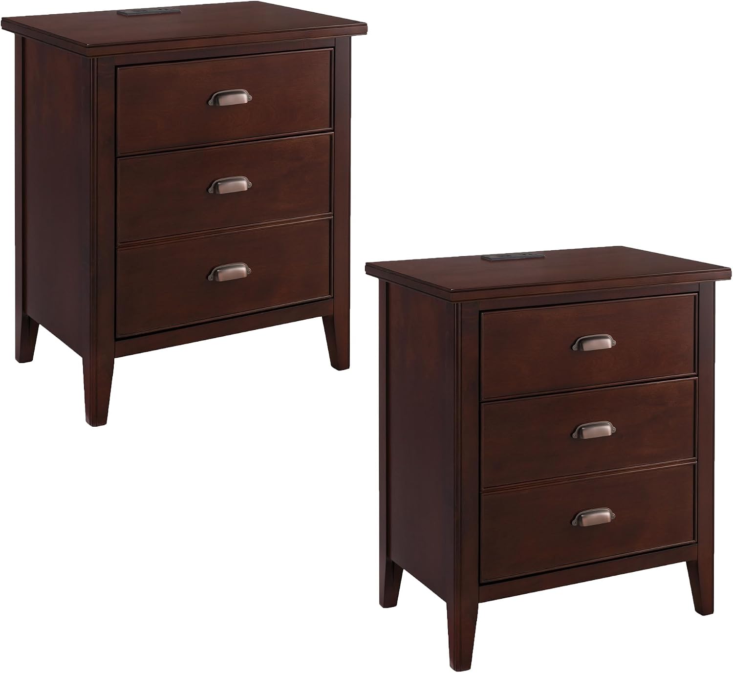 Leick Home 10522 Laurent Nightstand with Drawer, Door with USB-C Fast Charging Station and AC/USB Outlet, 2-Pack, Chocolate Cherry