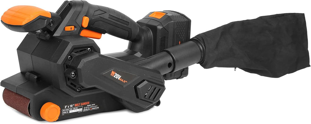 WEN 20418 20V Max Cordless Belt Sander, Variable Speed, Handheld and Portable with 4.0Ah Battery and Charger