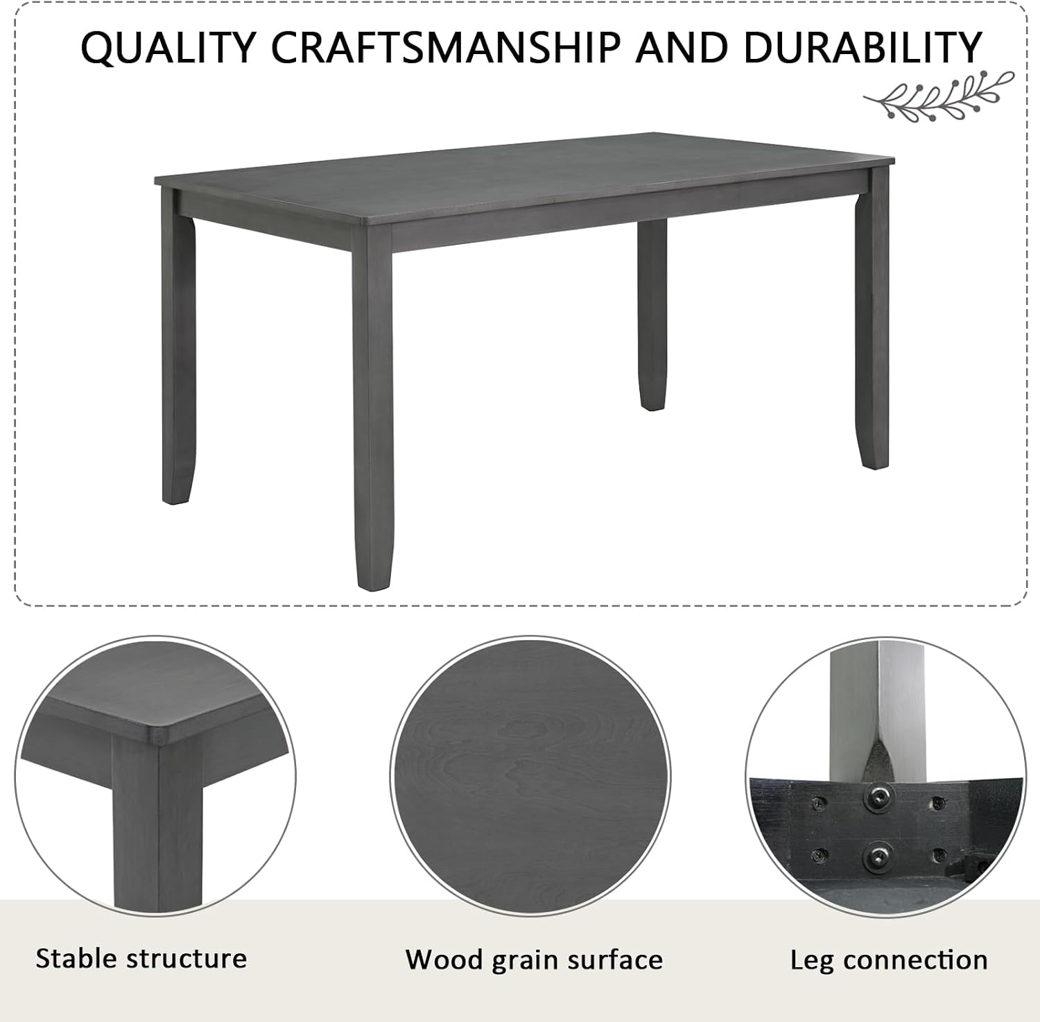 6-Piece Dining Table Set with Bench and Chairs - Solid Wood Kitchen Dining Room Table Set in Farmhouse Rustic Style, Table Set for 6 with 4 Chairs and Bench Seat.(Dark Gray_Large)