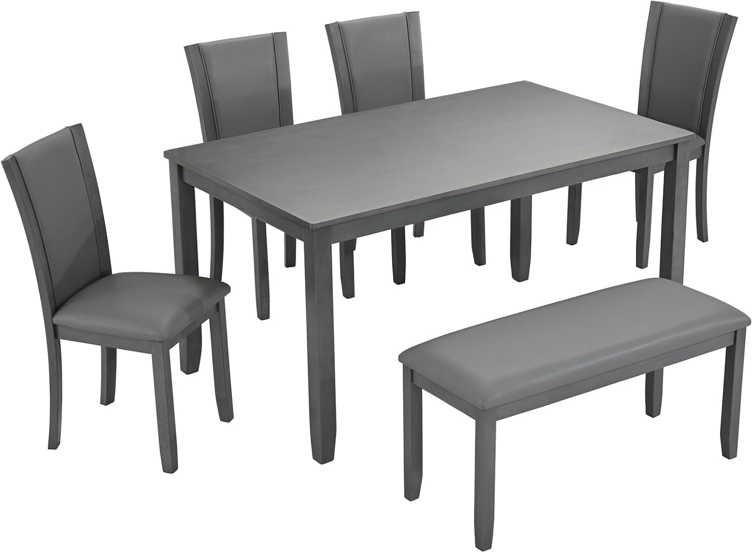 6-Piece Dining Table Set with Bench and Chairs - Solid Wood Kitchen Dining Room Table Set in Farmhouse Rustic Style, Table Set for 6 with 4 Chairs and Bench Seat.(Dark Gray_Large)