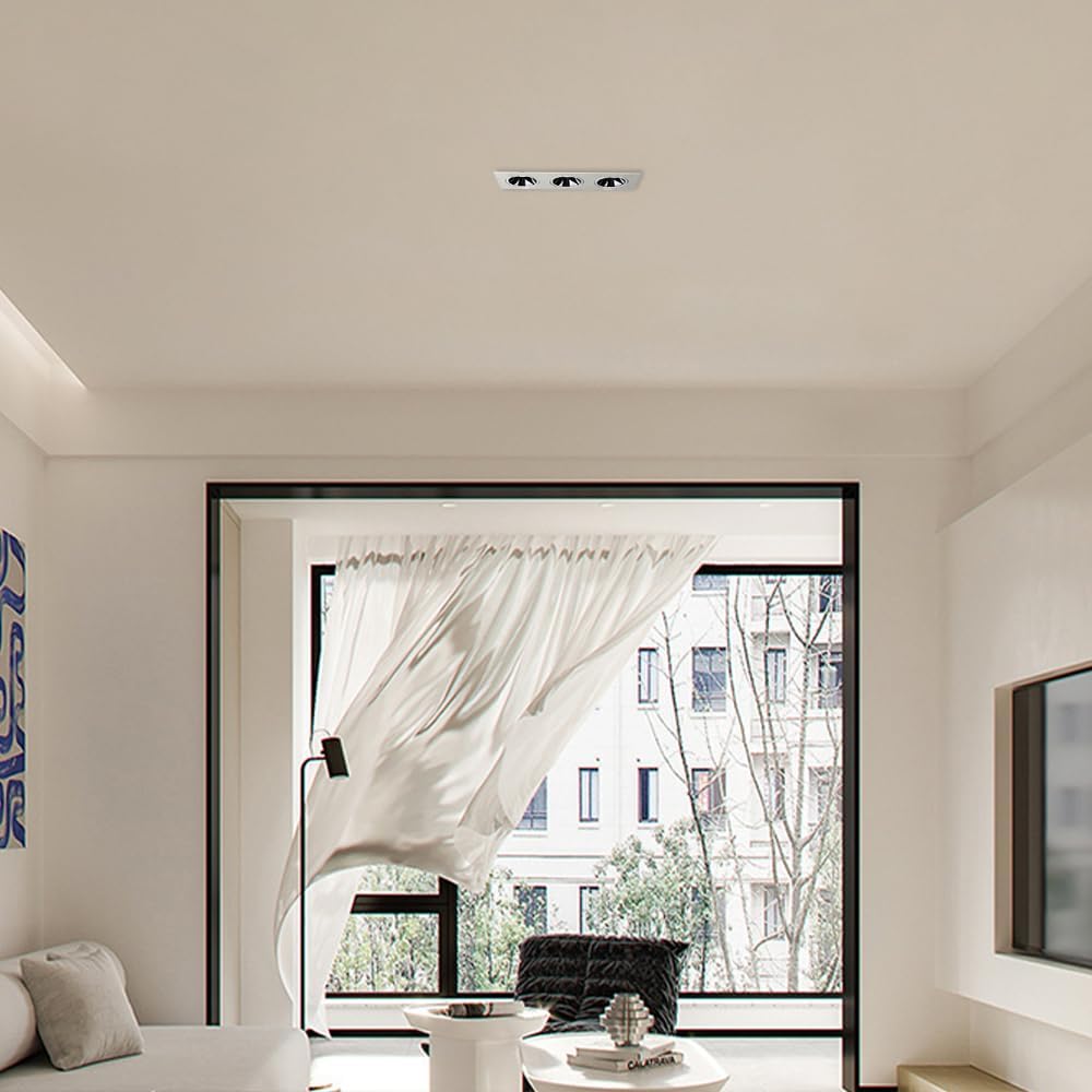 3-Light LED Ceiling Spotlight - Indoor Flush Mount Downlight, Rectangular Aluminum Lamp, Directional Spotlights for Living Room and Bedroom