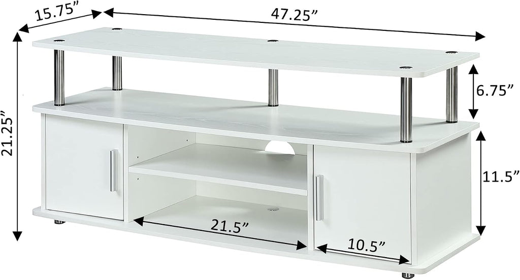 Convenience Concepts Designs2Go Monterey TV Stand 47.25' - Family Room Entertainment Center with Storage Cabinets and Shelves, Modern TV Console for Living Room, Office, White