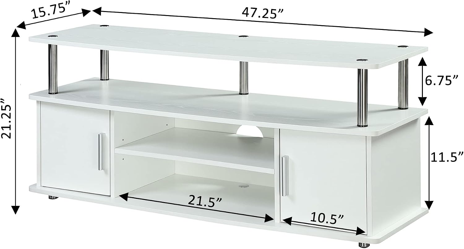Convenience Concepts Designs2Go Monterey TV Stand 47.25' - Family Room Entertainment Center with Storage Cabinets and Shelves, Modern TV Console for Living Room, Office, White