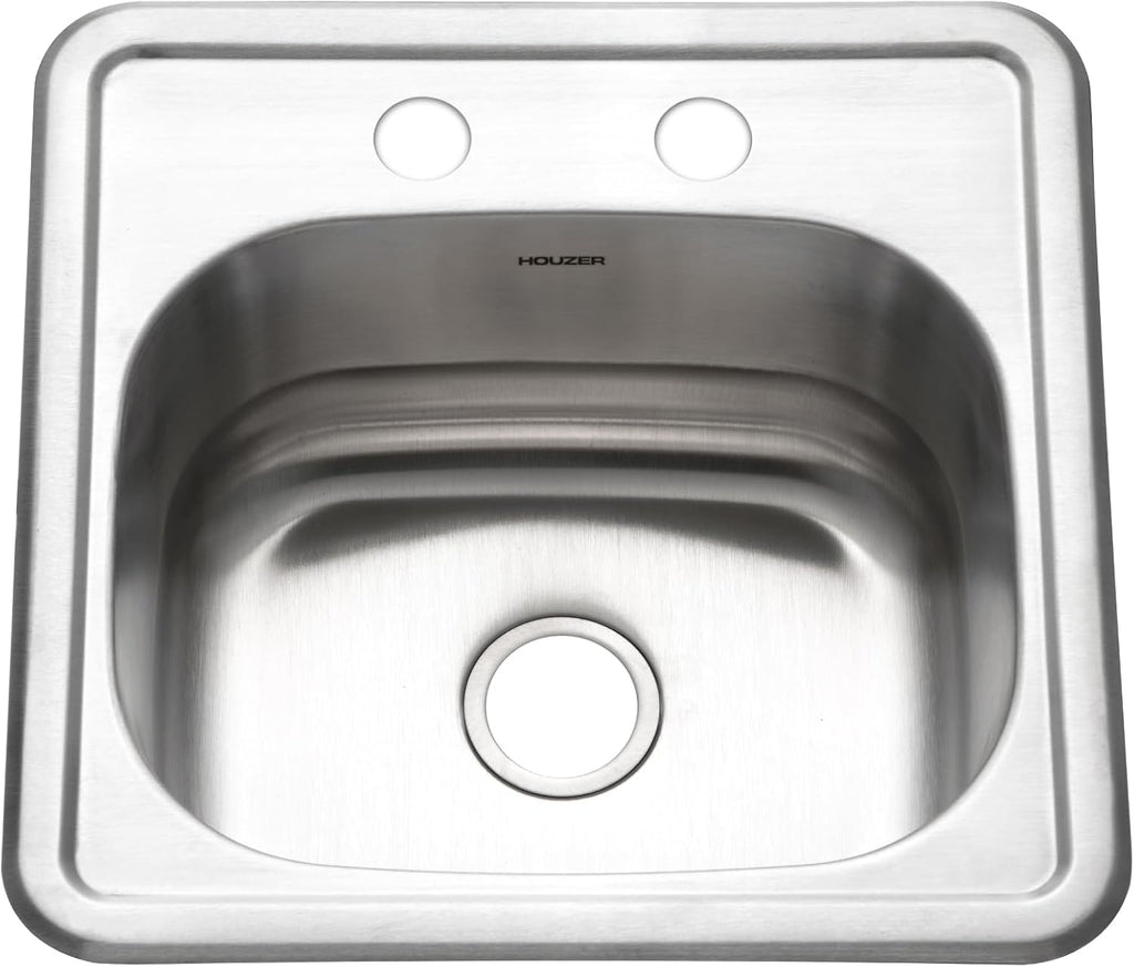 Houzer Hospitality Stainless Steel Kitchen Bar & Prep Sink - 18 Inch Drop-In Topmount Round Sink for Bar & Kitchen, Durable & Versatile, Nested 40-Pack - 1515-6BS-40
