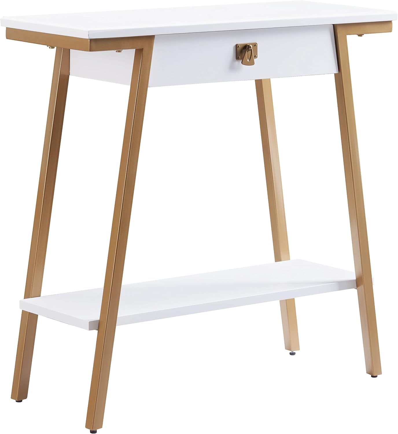 Leick Home 214346 Empiria Wood Console Table with Drawer and Metal Frame for Living Room Entryway Bedroom, White