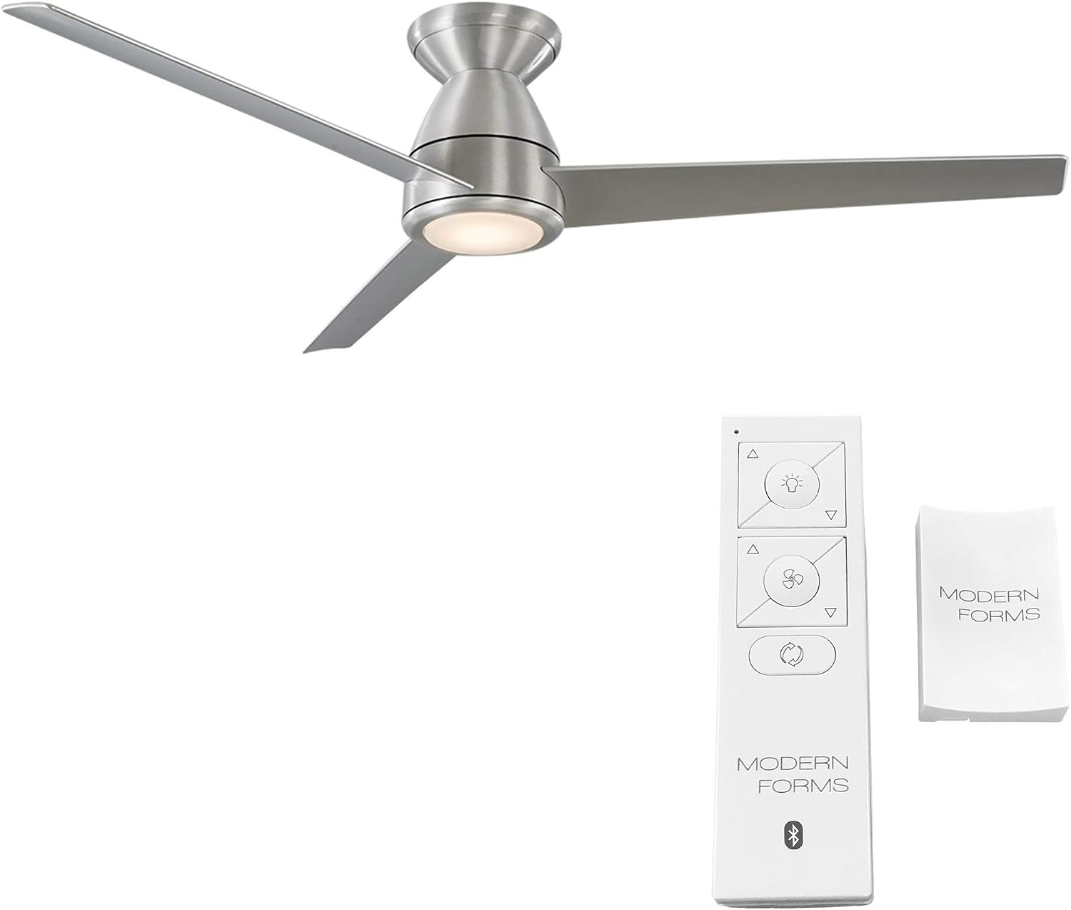 Tip Top Smart Indoor and Outdoor 3-Blade Flush Mount Ceiling Fan 52in Brushed Aluminum with 3500K LED Light Kit and Remote Control worksworks with Alexa and iOS or Android App