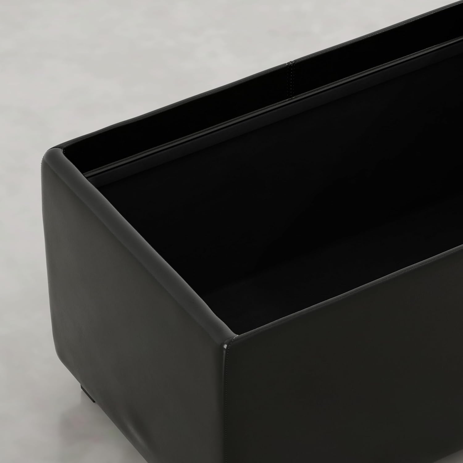 SIMPLIHOME Avalon Storage Ottoman - 42 inch Wide Upholstered Vegan Leather Rectangular Flip-Top Ottoman in Carbon Black, Contemporary Storage Coffee Table Ottoman for Living Room with Hidden Storage