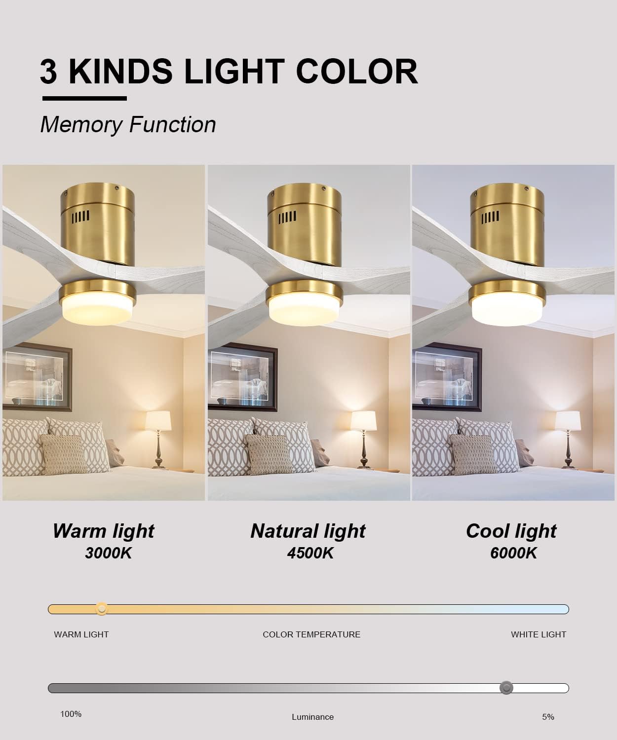 Sofucor 52 Inch Low Profile Ceiling Fan With Lights and Remote, Outdoor Modern Flush Mount Ceiling Fan 6-SPeed 3-CCT with Timer 3 Wood Blades for Bedroom Living Room Patios