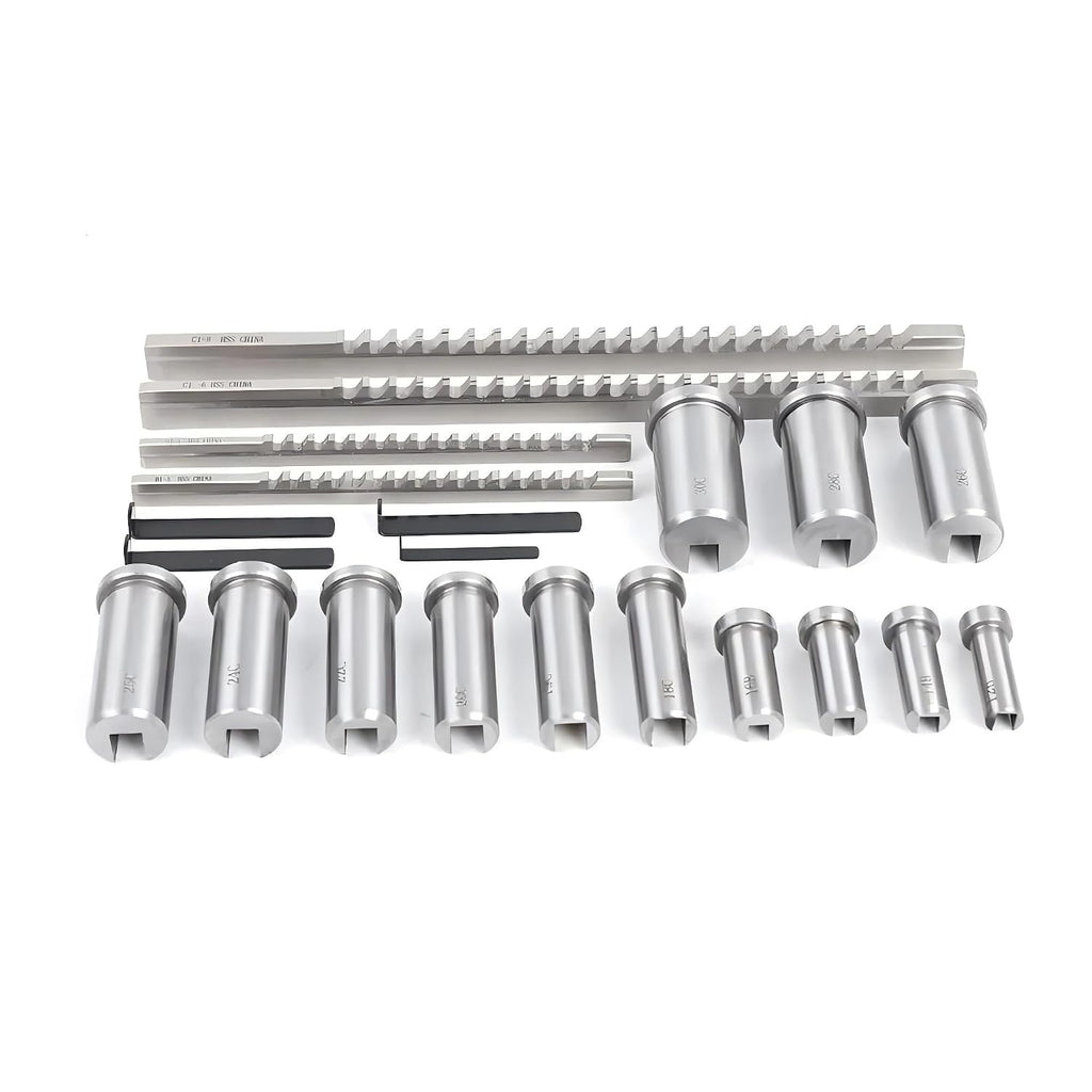 Keyway Broach Kit, 22 Pcs HSS Keyway Broach Set Metric Size Broaching Cutter Collared Ferrule Bushings Gasket Spacer Set Shim CNC Metal Processing Metalworking Set with Case for Lathe,Keyway Size (22)