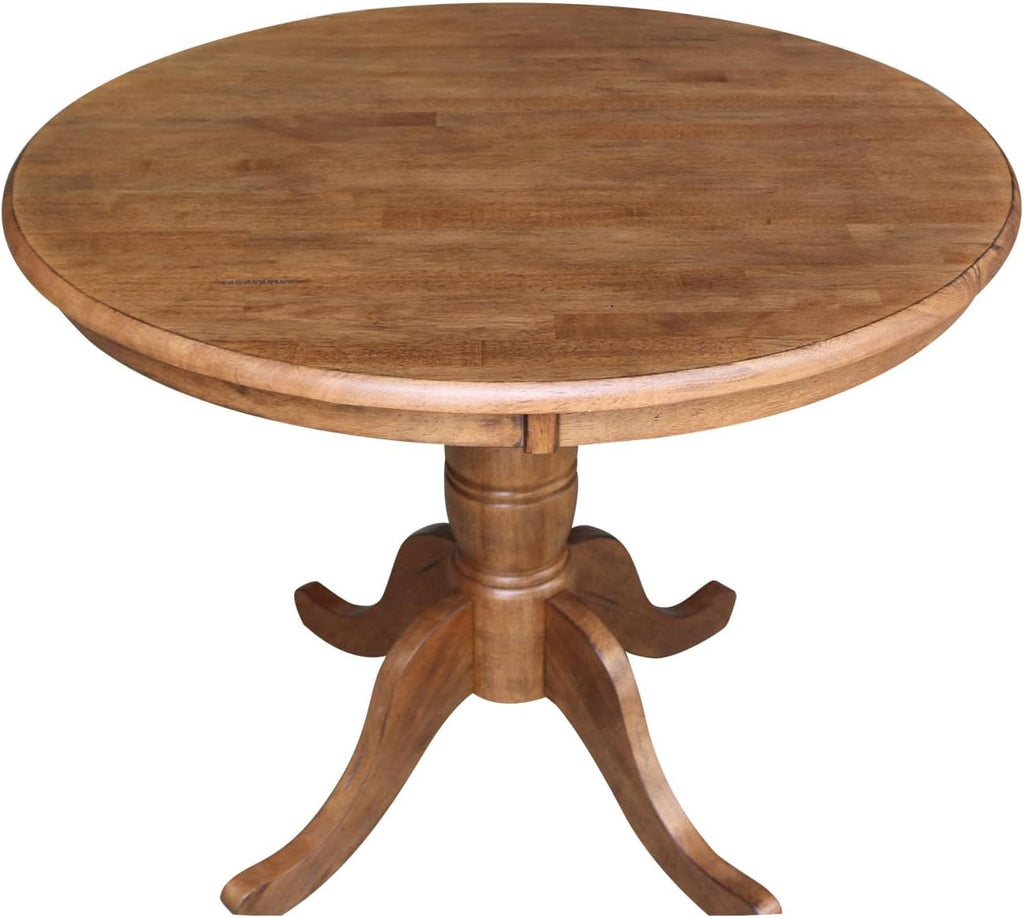 IC INTERNATIONAL CONCEPTS 36' Solid Wood Round Top Pedestal Table in Distressed Oak - 29.1' Height