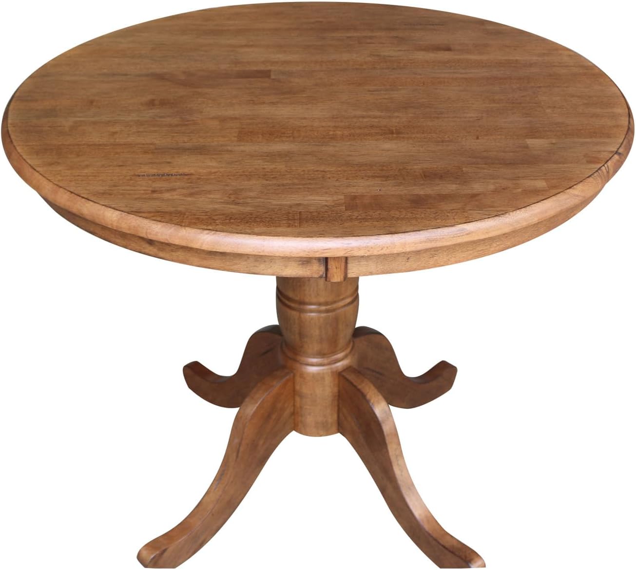IC INTERNATIONAL CONCEPTS 36' Solid Wood Round Top Pedestal Table in Distressed Oak - 29.1' Height