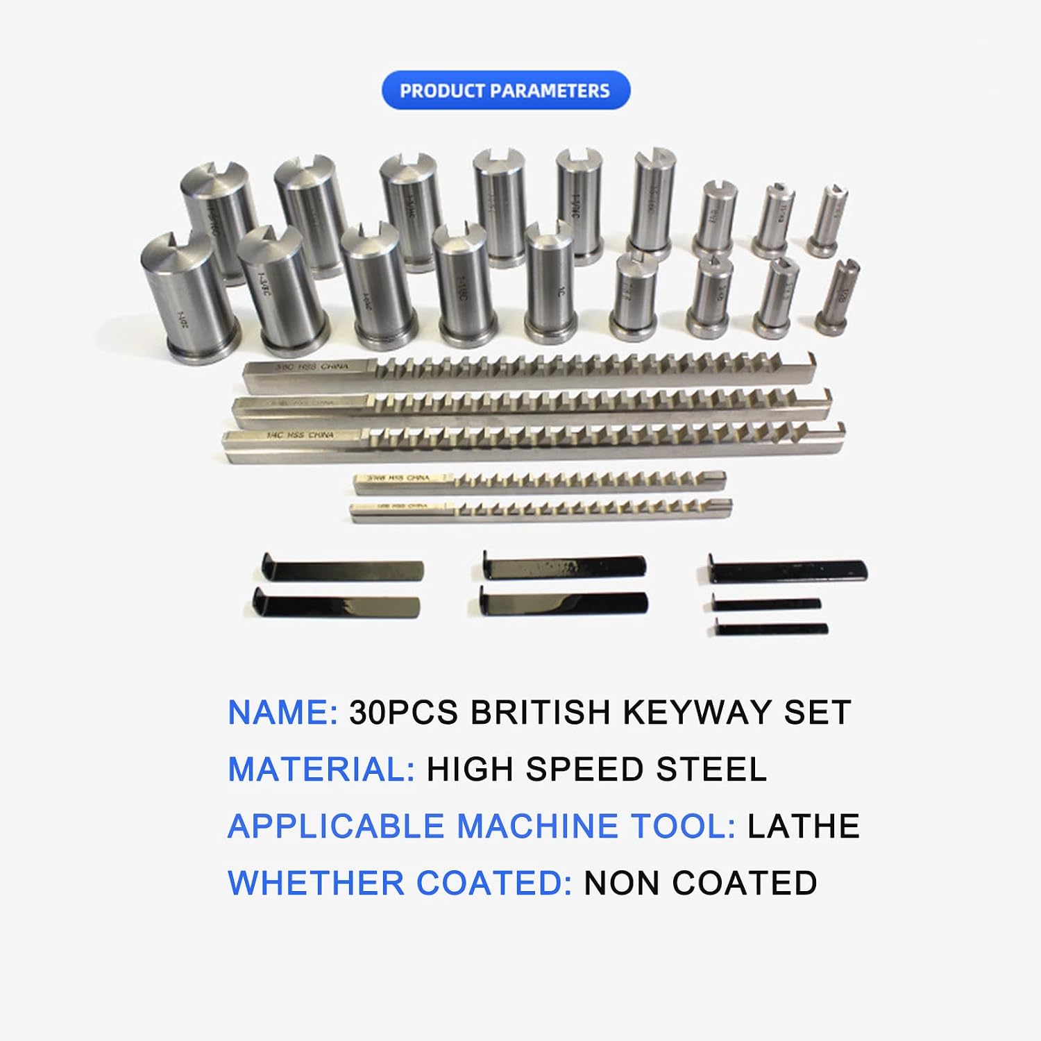 Machinery Keyway Tools, 30 Pcs Keyway Broach Set in Fitted Box, 5 Pcs Broach 18 Collared Bushing 7 Gaskets, Push Type Keyway Broaches Industrial Tools Metric Size Broaching Cutter