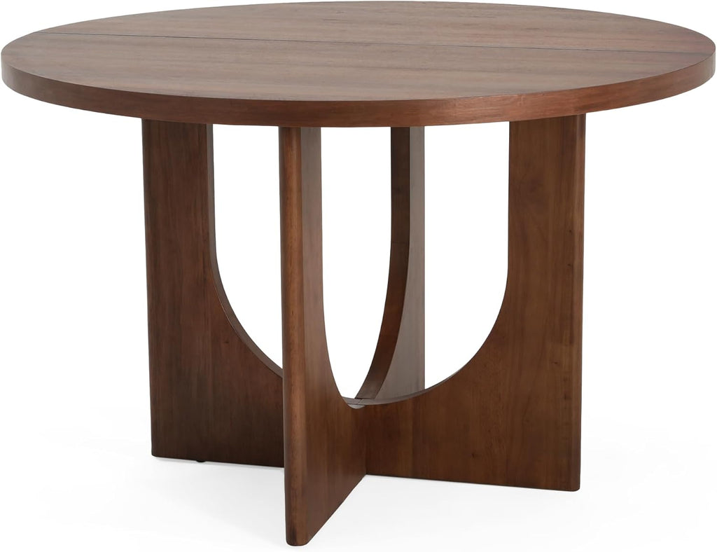 Christopher Knight Home Zeka Wooden Round Dining Table Set for 4, 5 Piece Dining Set, Dining Room Table Set for 4, Kitchen Table with Cross Leg and Upholstered Chairs, Dark Grey + Walnut