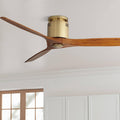 Casa Vieja 52' Windspun Modern Indoor Ceiling Fan 3 Blade Remote Control Brass Finish Motor Walnut Finish Wood Blades Bedroom Living Room Kitchen Hugger DC Motor Flush Mount Low Profile