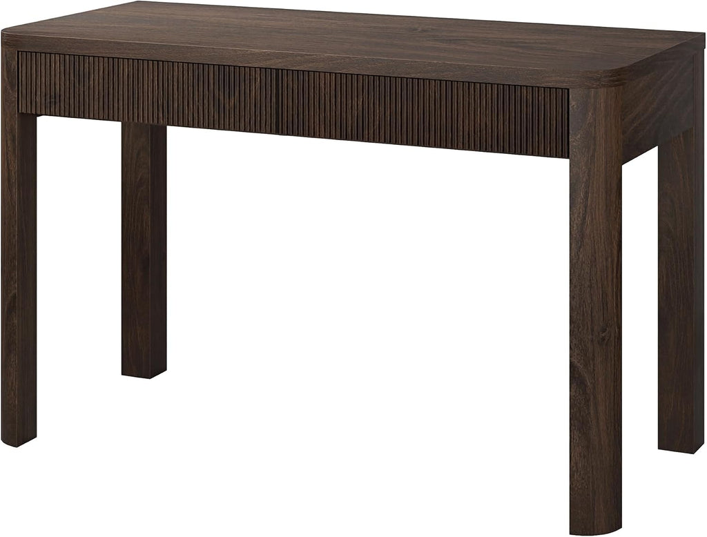 Henn&Hart 48' Fluted Modern Rectangular Home Office Desk Computer Desk Writing Table with 2 Ribbed Storage Drawers for Bedroom, Living Room, or Home Office, Rich Brown