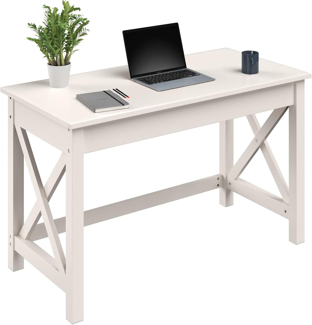Lavish Home Writing Desk - Work Desk with X-Pattern Legs - for Office, Bedroom, Computer, or Craft Table - Home Office Desks (White)