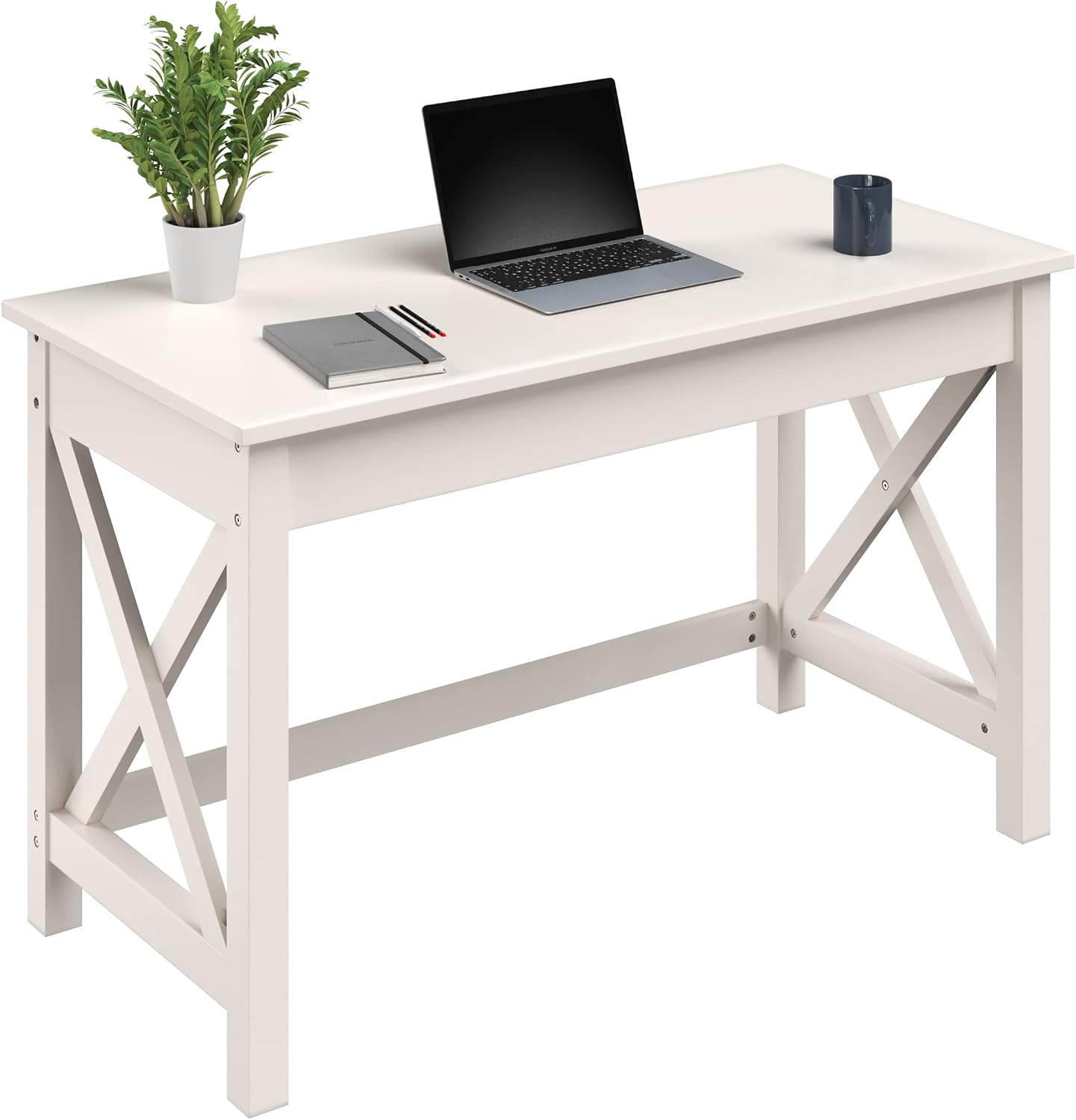 Lavish Home Writing Desk - Work Desk with X-Pattern Legs - for Office, Bedroom, Computer, or Craft Table - Home Office Desks (White)