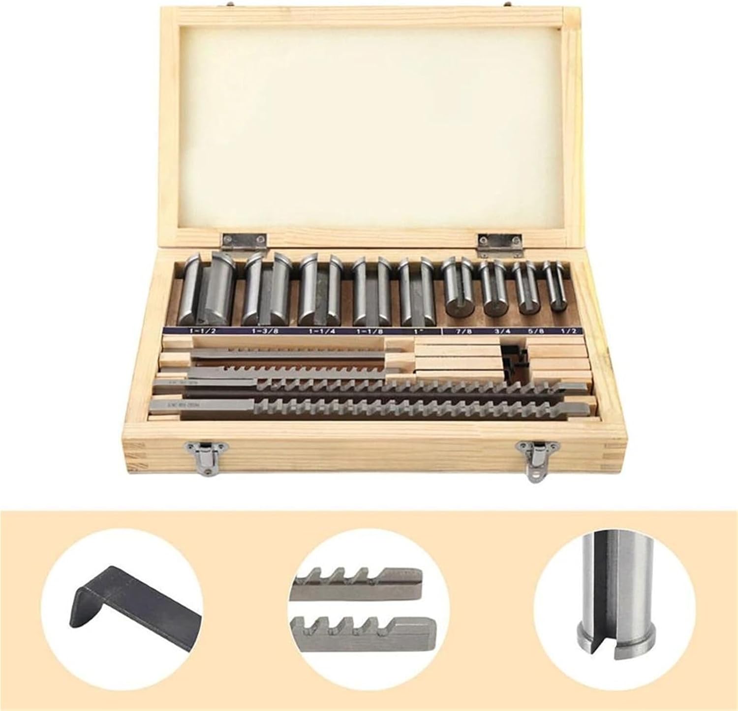Keyway Cutting Tool 18pcs Keyway Broaches Set Bushing Shim 1/2-1-1/2 Broach High Speed Steel Cutting Tool for CNC Cutting Machine Too