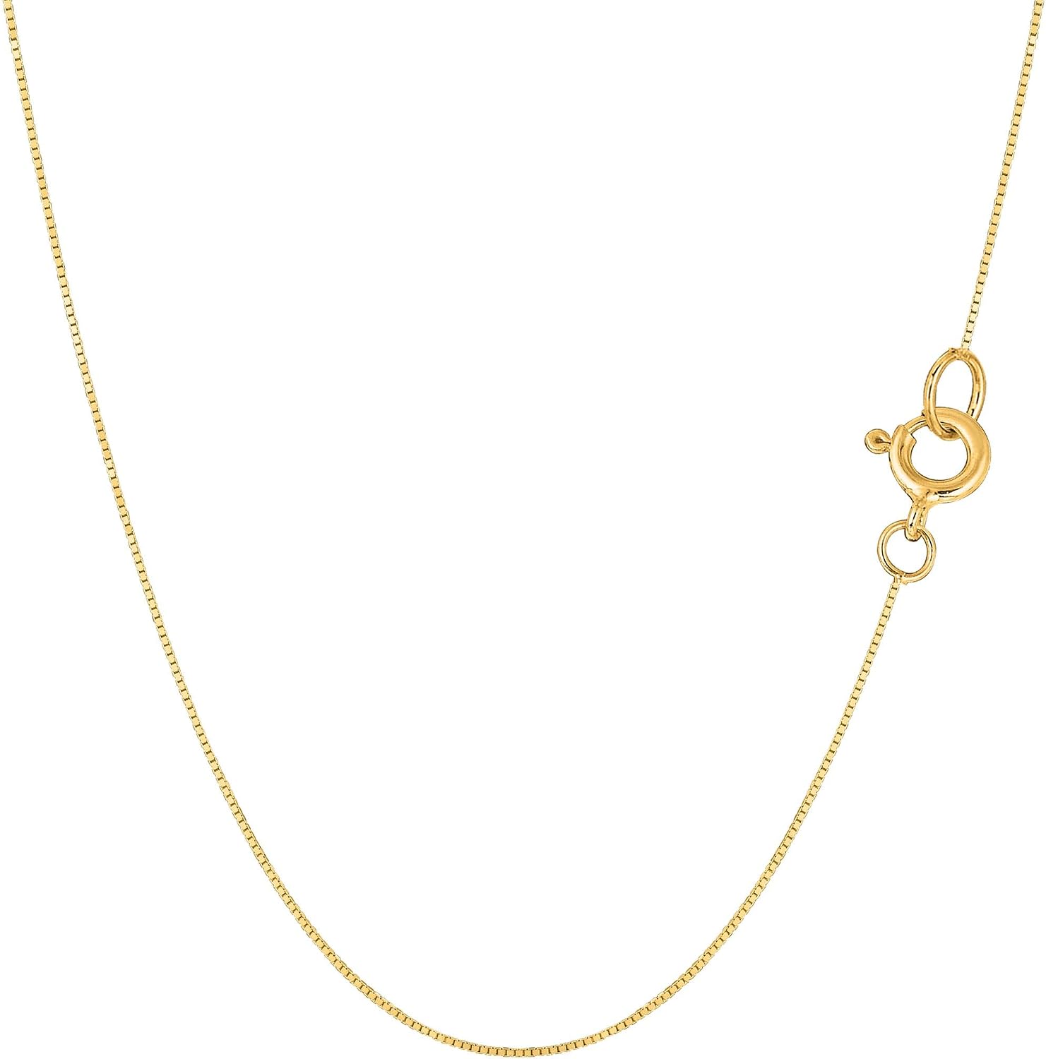 Jewelry Affairs 14k Real Solid Gold Mirror Box Chain Necklace, 0.45mm