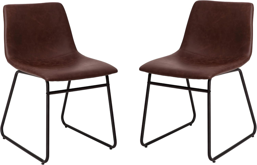 Flash Furniture Butler 18' LeatherSoft Dining Table Height Chairs, Mid-Century Modern Bucket Style Dining Chairs, Set of 2, Dark Brown/Black
