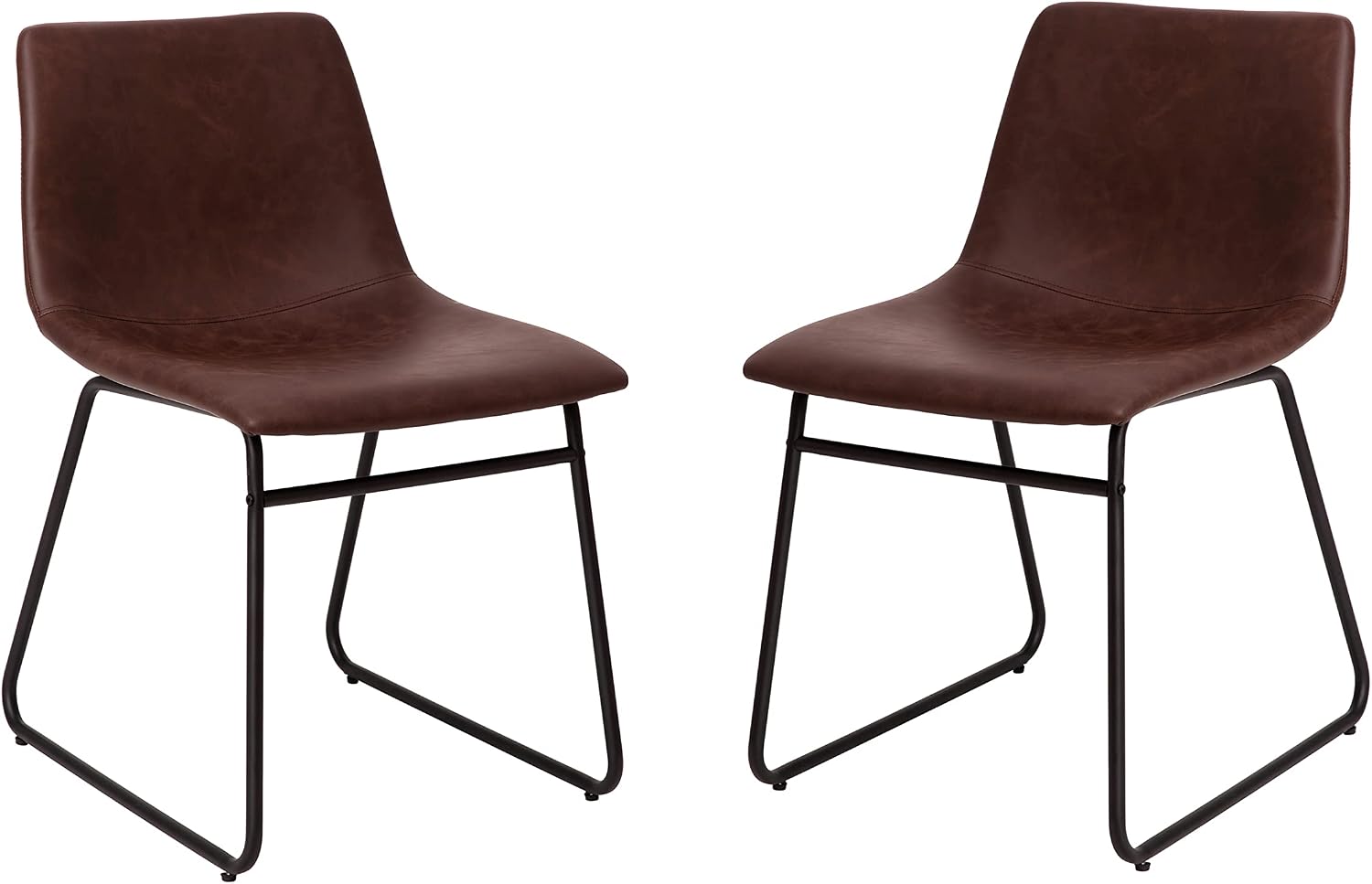 Flash Furniture Butler 18' LeatherSoft Dining Table Height Chairs, Mid-Century Modern Bucket Style Dining Chairs, Set of 2, Dark Brown/Black