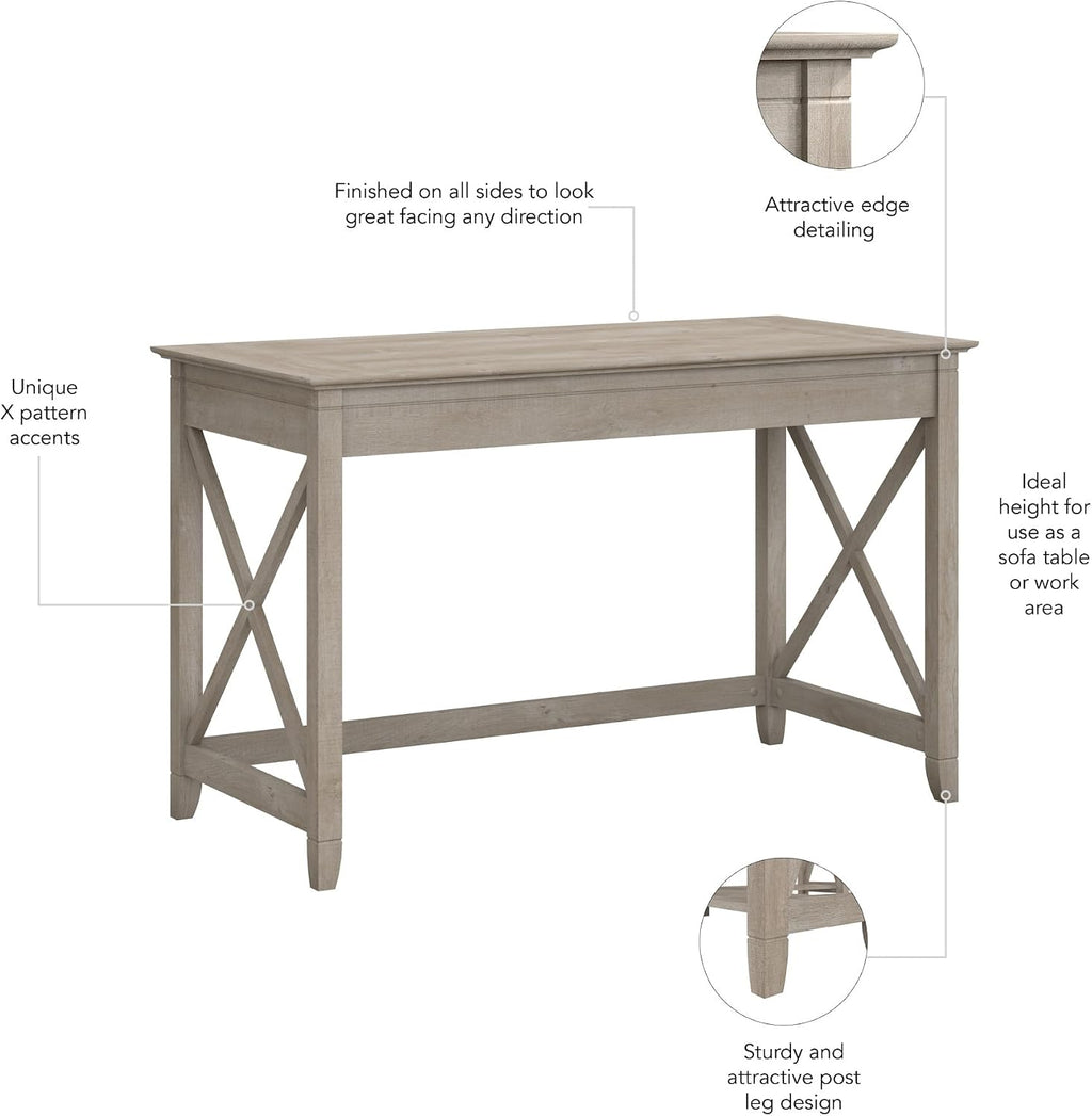 Bush Home Key West Writing Desk for Home Office in Washed Gray | 48W Small Modern Farmhouse Table