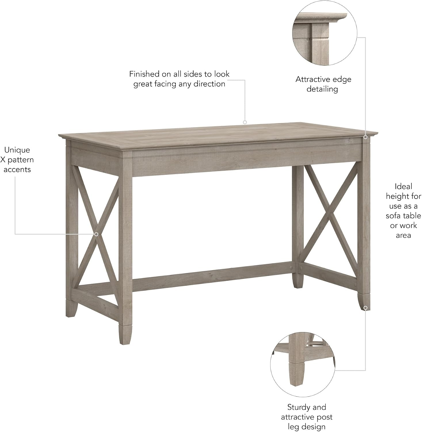 Bush Home Key West Writing Desk for Home Office in Washed Gray | 48W Small Modern Farmhouse Table