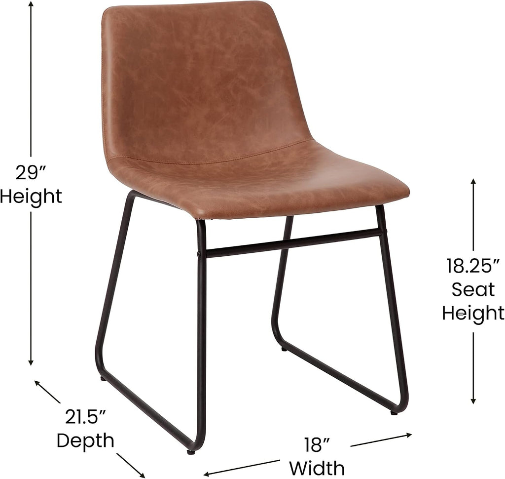 Flash Furniture Butler 18' LeatherSoft Dining Table Height Chairs, Mid-Century Modern Bucket Style Dining Chairs, Set of 2, Light Brown/Black