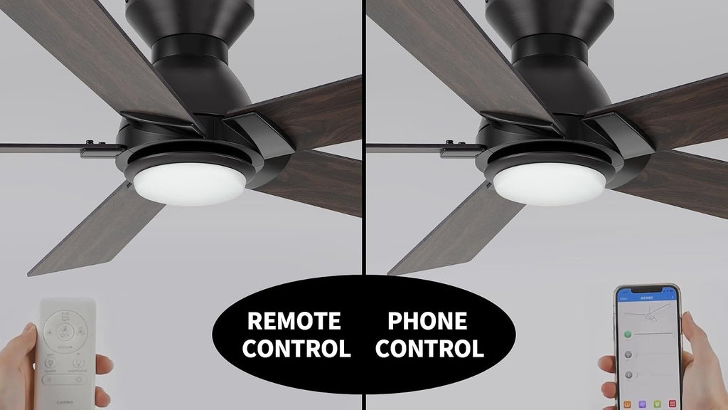 Carro Smart Ceiling Fans with Lights Flush Mount 48', 3 Light Colors Dimmable, 10 Speeds DC Ceiling Fan with Remote, Outdoor, Compatible with Alexa, Siri & Google Home, Wood & Dark Walnut