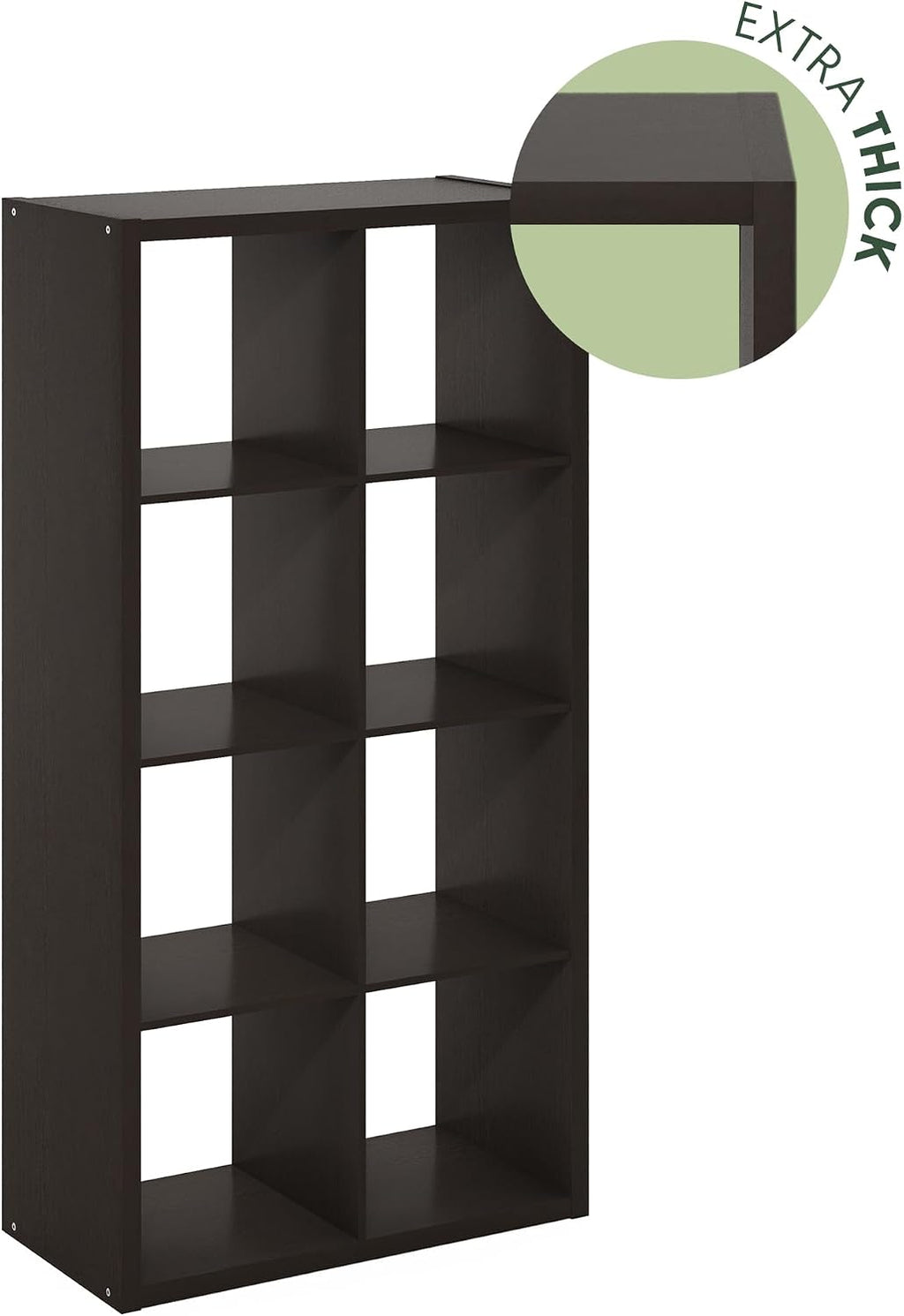 Furinno CUBICLE Book Shelf, 8-Cube Bookshelf, Extra Thick Frame Horizontally & Vertically Reversible Bookcase with Open Back, 14.6' x 30' x 58', for Living Room, Bedroom, Home Office, Black Dark Oak