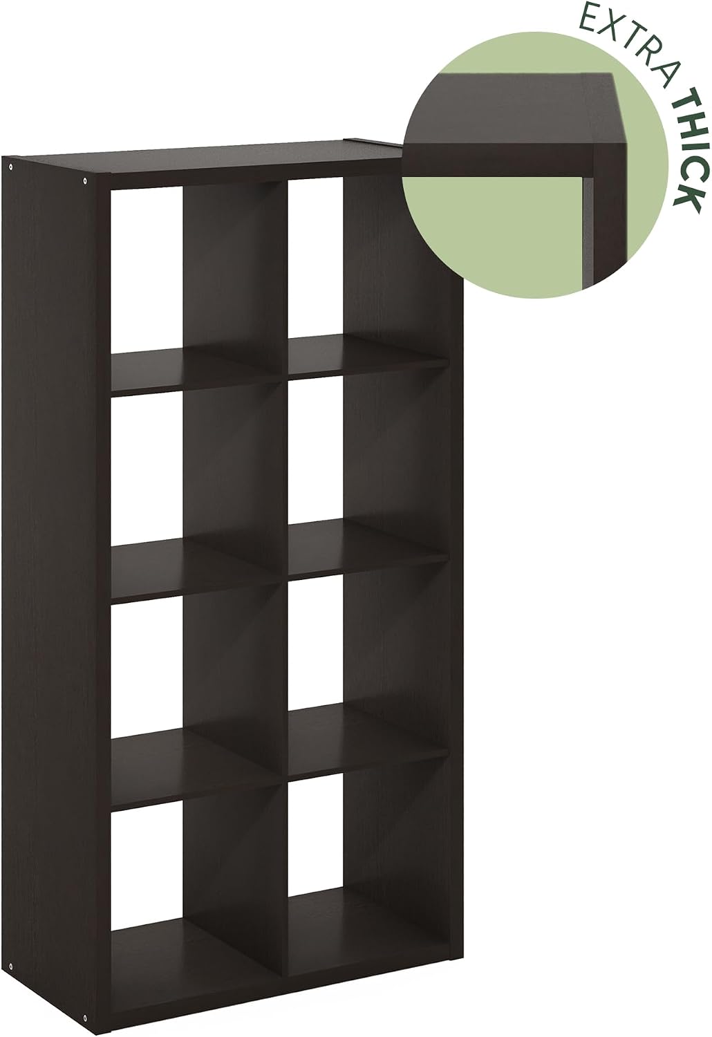 Furinno CUBICLE Book Shelf, 8-Cube Bookshelf, Extra Thick Frame Horizontally & Vertically Reversible Bookcase with Open Back, 14.6' x 30' x 58', for Living Room, Bedroom, Home Office, Black Dark Oak