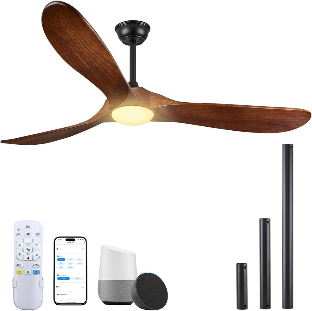 Ceiling Fan with Light: Large Outdoor Ceiling Fans for Patios with Alexa/App/Remote Control, 3 Blades Wood Modern Farmhouse Fan, Commercial Home Ceiling Fan for Outside Porch Indoor Office
