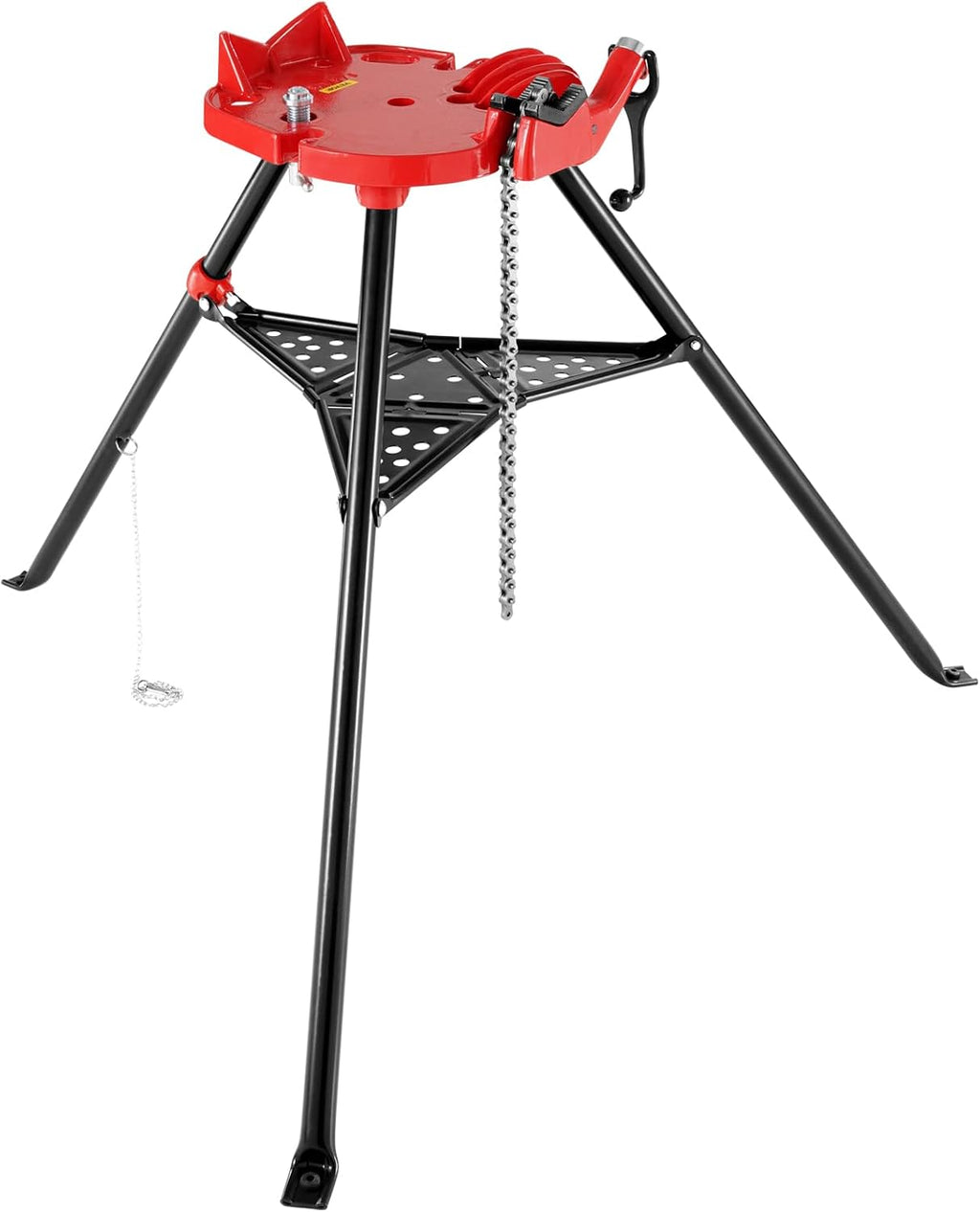 Mophorn 460-6 Tripod Pipe Chain Vise 1/8'-6' Capacity,Pipe Stand Portable Foldable Steel Legs,Pipe Stands w/Tool Tray, Tripod Stand Chain Vise Ideal for a Variety of Pipe Materials