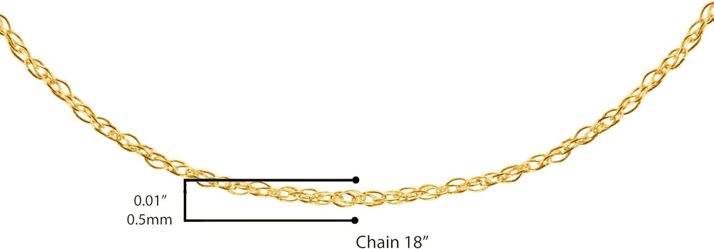 Solid 10K White, Rose or Yellow Gold 1/2 mm Slim and Dainty Rope Chain Necklace, Unisex Chain - Choice of Size and Color