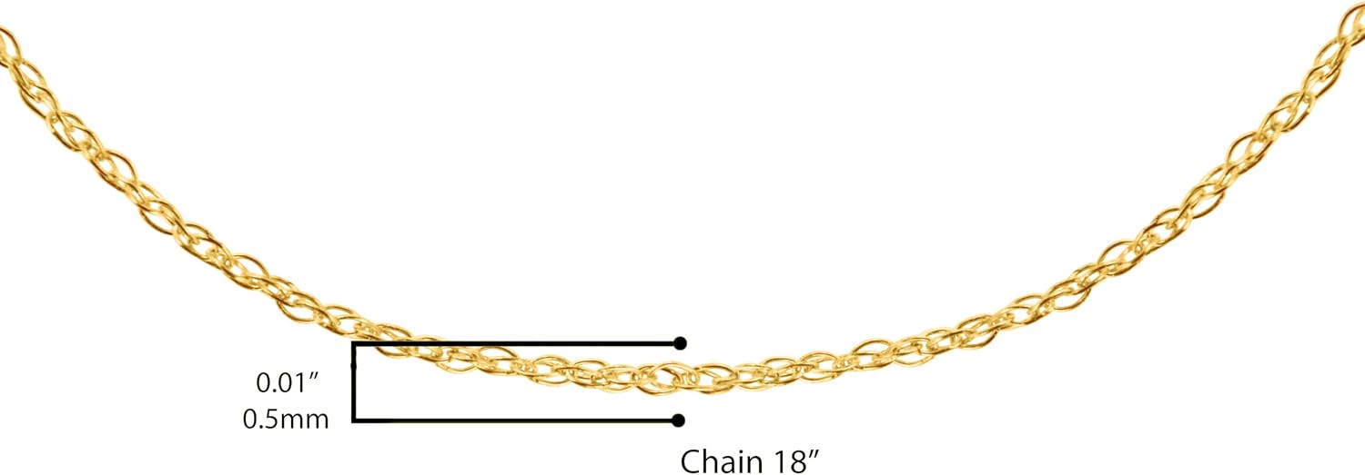 Solid 10K White, Rose or Yellow Gold 1/2 mm Slim and Dainty Rope Chain Necklace, Unisex Chain - Choice of Size and Color