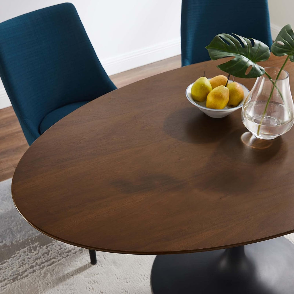 Modway Lippa 60' Oval-Shaped Mid-Century Modern Dining Table with Walnut Top and Black Base