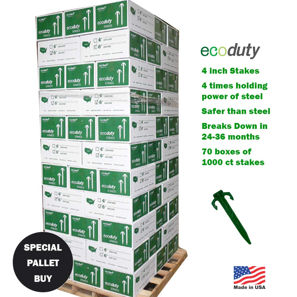 Contractor Grade 4 Inch Biodegradable Stakes, Sod Staples for Securing Weed Fabric, Landscape Fabric, Netting, and Blanket (Pallet Buy - 70 Boxes of 1000 ct)
