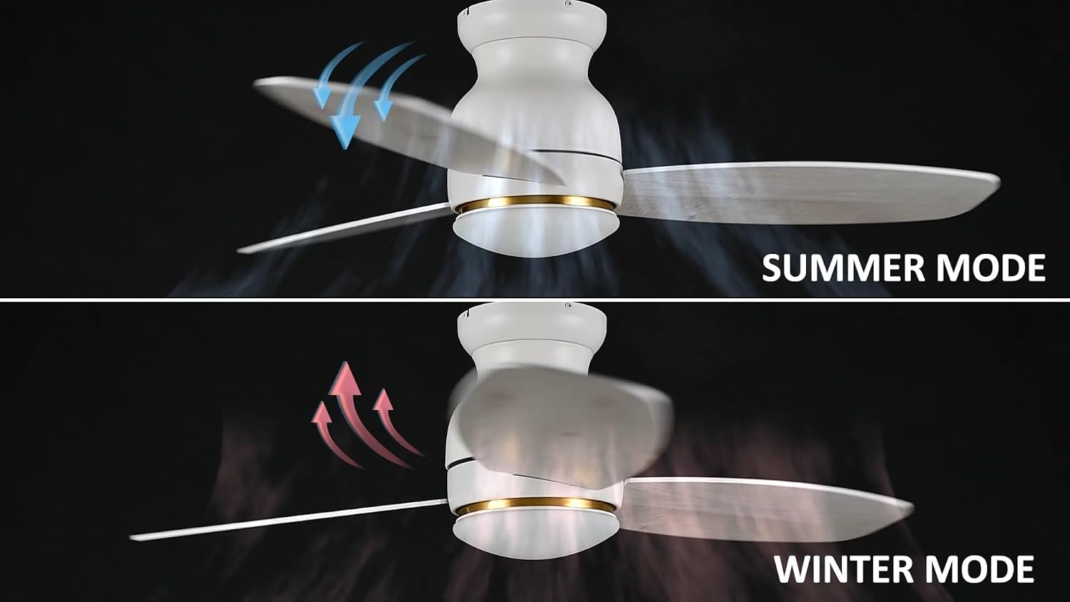 Carro 48' White Ceiling Fan with Light Flush Mount, DC 10 Speeds Silent Ceiling Fan with Remote, 3 Dual Finish Blades, 2 Light Colors Dimmable, for Living Room, Bedroom
