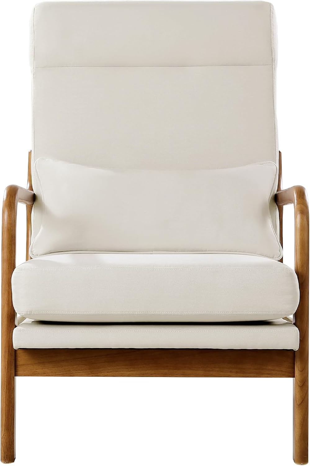 VEVOR Accent Chair, High Back Mid Century Modern Armchair with Solid Wood Frame and Non-Slip Legs, Upholstered Leisure Chair with Linen Fabric and 5.3 in Thickened Cushion, for Living Room, Bedroom