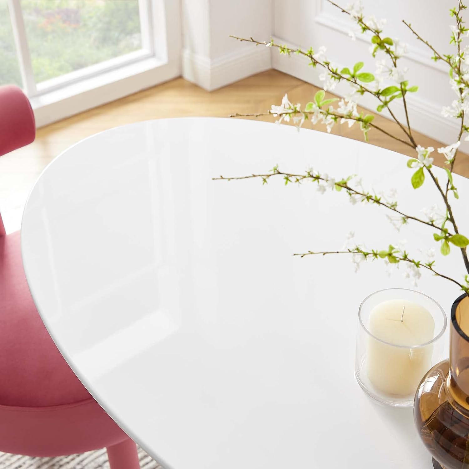 Modway Lippa 48' Mid-Century Modern Dining Table with Oval Top and Pedestal Base in White