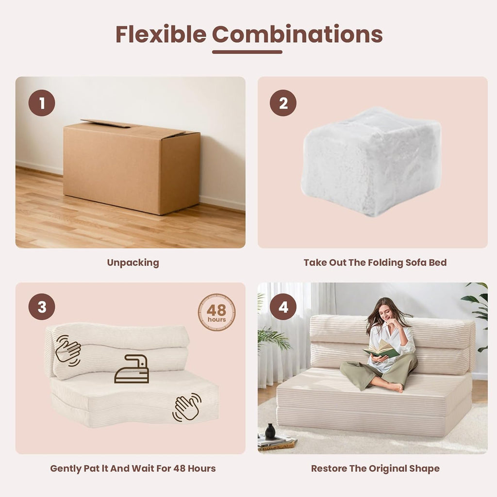 Folding Mattress Full, 3 in 1 Convertible Sofa Bed Foldable Couch Bed Floor Couch Lounge Sleeper Mattress for Living Room, Guest Room